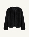 Reed Flower black Finnish fox fur coat front product view
