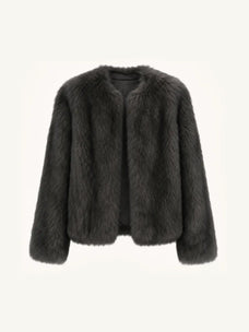 Reed Flower dark gray-green Finnish fox fur coat front product view