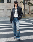 "Refreshing West Coast" Straight - Cut Selvedge Jeans with Smudged & Splashed Ink Detailing - variant_title