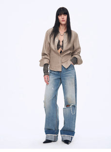 "Refreshing West Coast" Straight - Cut Selvedge Jeans with Smudged & Splashed Ink Detailing - variant_title