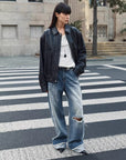 "Refreshing West Coast" Straight - Cut Selvedge Jeans with Smudged & Splashed Ink Detailing - variant_title