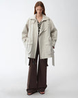 Relaxed Gold Linen Blend Lace - Up Mid - Length Trench Coat Spring"Flynn Magazine" - variant_title