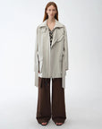 Relaxed Gold Linen Blend Lace - Up Mid - Length Trench Coat Spring"Flynn Magazine" - variant_title