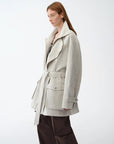 Relaxed Gold Linen Blend Lace - Up Mid - Length Trench Coat Spring"Flynn Magazine" - variant_title