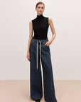 "Retro Blues" fashionable high waist pleated design washed casual wide leg jeans for women - variant_title