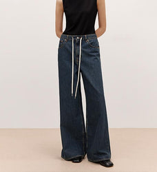 "Retro Blues" fashionable high waist pleated design washed casual wide leg jeans for women - variant_title