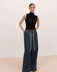 "Retro Blues" fashionable high waist pleated design washed casual wide leg jeans for women - variant_title