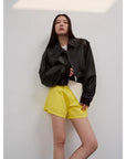 Retro Classic Stand Up Sheep Leather Short Jacket "Witch Game"