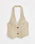 Retro Linen V - neck Halter Vest and Fishtail Hip Skirt Set"Old Money Weekly" - variant_title