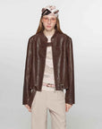 Retro Sheepskin Stand Collar Short Motorcycle Jacket “Caramel Mountain” - variant_title