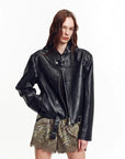 Retro Sheepskin Stand Collar Short Motorcycle Jacket “Caramel Mountain”