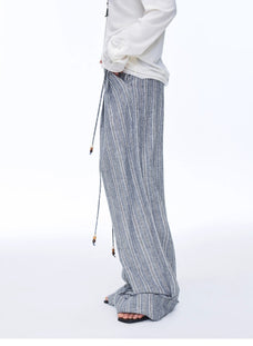 Retro style linen wide - leg casual pants"Free Afterglow" - variant_title