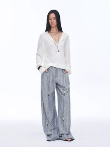 Retro style linen wide - leg casual pants"Free Afterglow" - variant_title