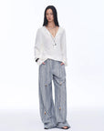 Retro style linen wide - leg casual pants"Free Afterglow" - variant_title