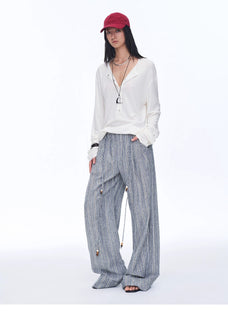 Retro style linen wide - leg casual pants"Free Afterglow" - variant_title