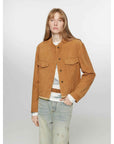 Retro Suede Sheep Leather Short Jacket with Structured Shoulders and Round Neck, Genuine Leather Outerwear "Sunset Escape" - variant_title
