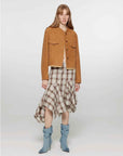 Retro Suede Sheep Leather Short Jacket with Structured Shoulders and Round Neck, Genuine Leather Outerwear "Sunset Escape" - variant_title