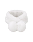 White Rex rabbit fur magnetic scarf for women with double pom poms