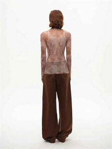 Rich Dusk mesh high collar bottoming shirt coffee back view