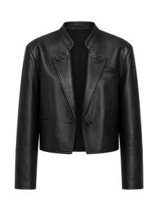 Stand Collar Suit Sheepskin Leather Short Jacket Roman Story - Black product cutout