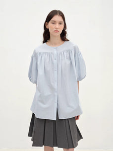 "Romantic Line Drawing" Pure Cotton Slightly Wrinkled Puff Sleeve Short Top for Women - variant_title