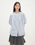 "Romantic Line Drawing" Pure Cotton Slightly Wrinkled Puff Sleeve Short Top for Women - variant_title