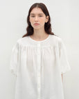 "Romantic Line Drawing" Pure Cotton Slightly Wrinkled Puff Sleeve Short Top for Women - variant_title