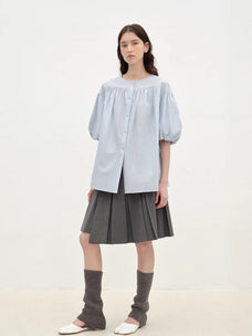 "Romantic Line Drawing" Pure Cotton Slightly Wrinkled Puff Sleeve Short Top for Women - variant_title