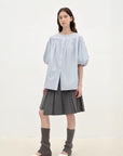 "Romantic Line Drawing" Pure Cotton Slightly Wrinkled Puff Sleeve Short Top for Women - variant_title