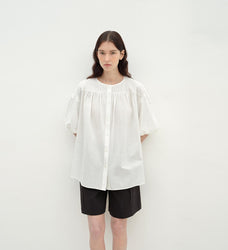 "Romantic Line Drawing" Pure Cotton Slightly Wrinkled Puff Sleeve Short Top for Women - variant_title