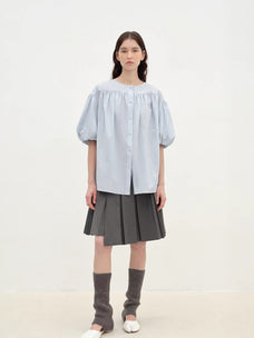 "Romantic Line Drawing" Pure Cotton Slightly Wrinkled Puff Sleeve Short Top for Women - variant_title