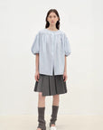 "Romantic Line Drawing" Pure Cotton Slightly Wrinkled Puff Sleeve Short Top for Women - variant_title
