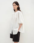 "Romantic Line Drawing" Pure Cotton Slightly Wrinkled Puff Sleeve Short Top for Women - variant_title