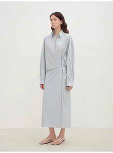 "Romantic Vibes" Cross - Placket Loose Long - Staple Cotton Shirt Dress - variant_title