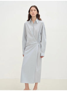 "Romantic Vibes" Cross - Placket Loose Long - Staple Cotton Shirt Dress - variant_title