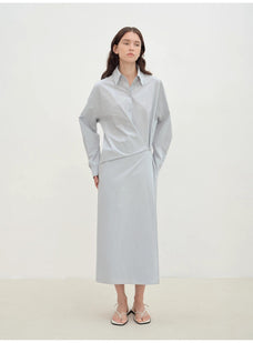 "Romantic Vibes" Cross - Placket Loose Long - Staple Cotton Shirt Dress - variant_title
