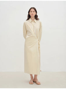 "Romantic Vibes" Cross - Placket Loose Long - Staple Cotton Shirt Dress - variant_title