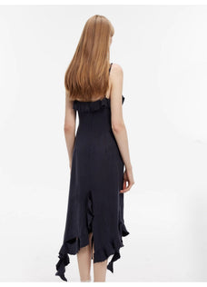 Sand - washed Linen Sling Ruffled Irregular Fit Sling Dress"Summer Whisper" - variant_title