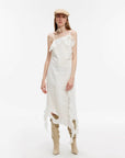 Sand - washed Linen Sling Ruffled Irregular Fit Sling Dress"Summer Whisper" - variant_title