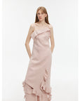 Sand - washed Linen Sling Ruffled Irregular Fit Sling Dress"Summer Whisper" - variant_title