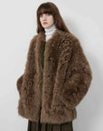 Fireladyfur Women's Casual Tuscan Sheepskin Jacket with Stand - up Collar“Sea of Love Accompaniment” - variant_title
