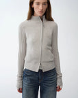 "Senna Melody" oblique placket fine merino wool and cotton blend zipper knitted cardigan top for women - variant_title