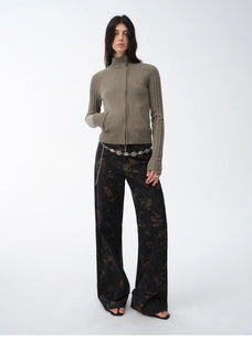 "Senna Melody" oblique placket fine merino wool and cotton blend zipper knitted cardigan top for women - variant_title