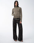 "Senna Melody" oblique placket fine merino wool and cotton blend zipper knitted cardigan top for women - variant_title