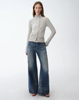 "Senna Melody" oblique placket fine merino wool and cotton blend zipper knitted cardigan top for women - variant_title
