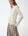 "Senna Melody" oblique placket fine merino wool and cotton blend zipper knitted cardigan top for women - variant_title