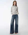 "Senna Melody" oblique placket fine merino wool and cotton blend zipper knitted cardigan top for women - variant_title