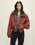 Firelady Serene Heat Island dirty orange fur collar pilot jacket front model view
