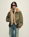 Firelady Serene Heat Island military green fur collar pilot jacket front model view