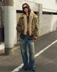 Firelady Serene Heat Island military green fur collar pilot jacket outdoor full body styling
